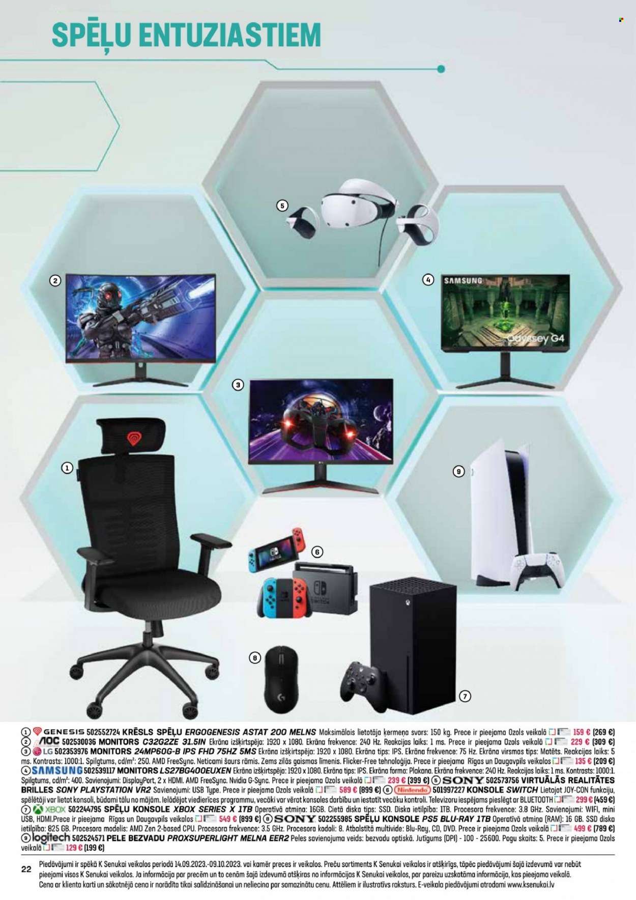 K-Senukai buklets - 14.09.2023. - 09.10.2023. - Akcijas preces - LG, krēsli, datorpele, Nintendo, samsung, sony, spēļu konsole, virtuālās realitātes brilles. 22. lapa.