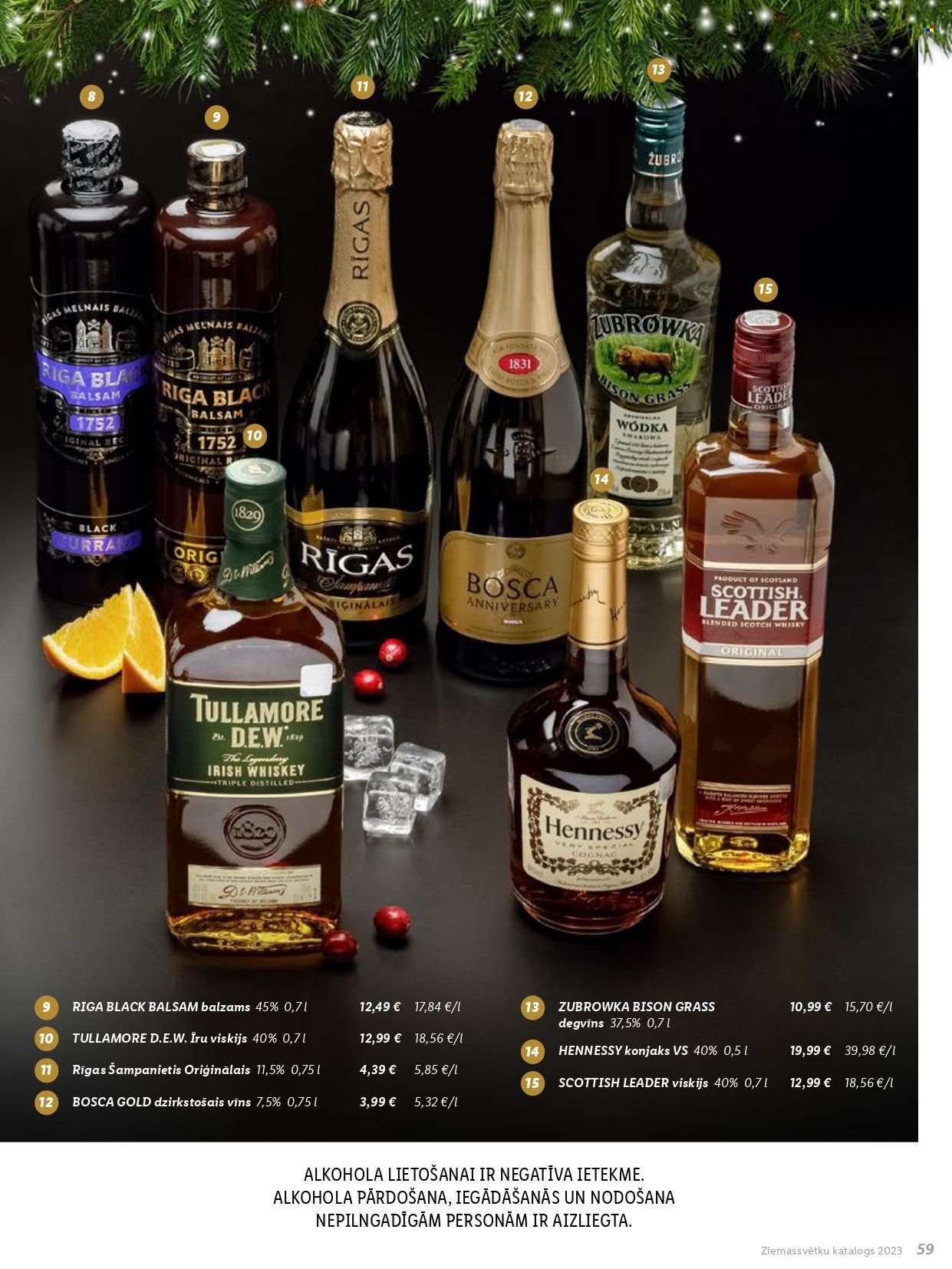 Lidl buklets - Akcijas preces - dzirkstošais vīns, blended scotch whisky, cognac, scotch whisky, konjaks, balzams, degvīns, tullamore dew, vīns, viskijs, whiskey, whisky. 59. lapa.