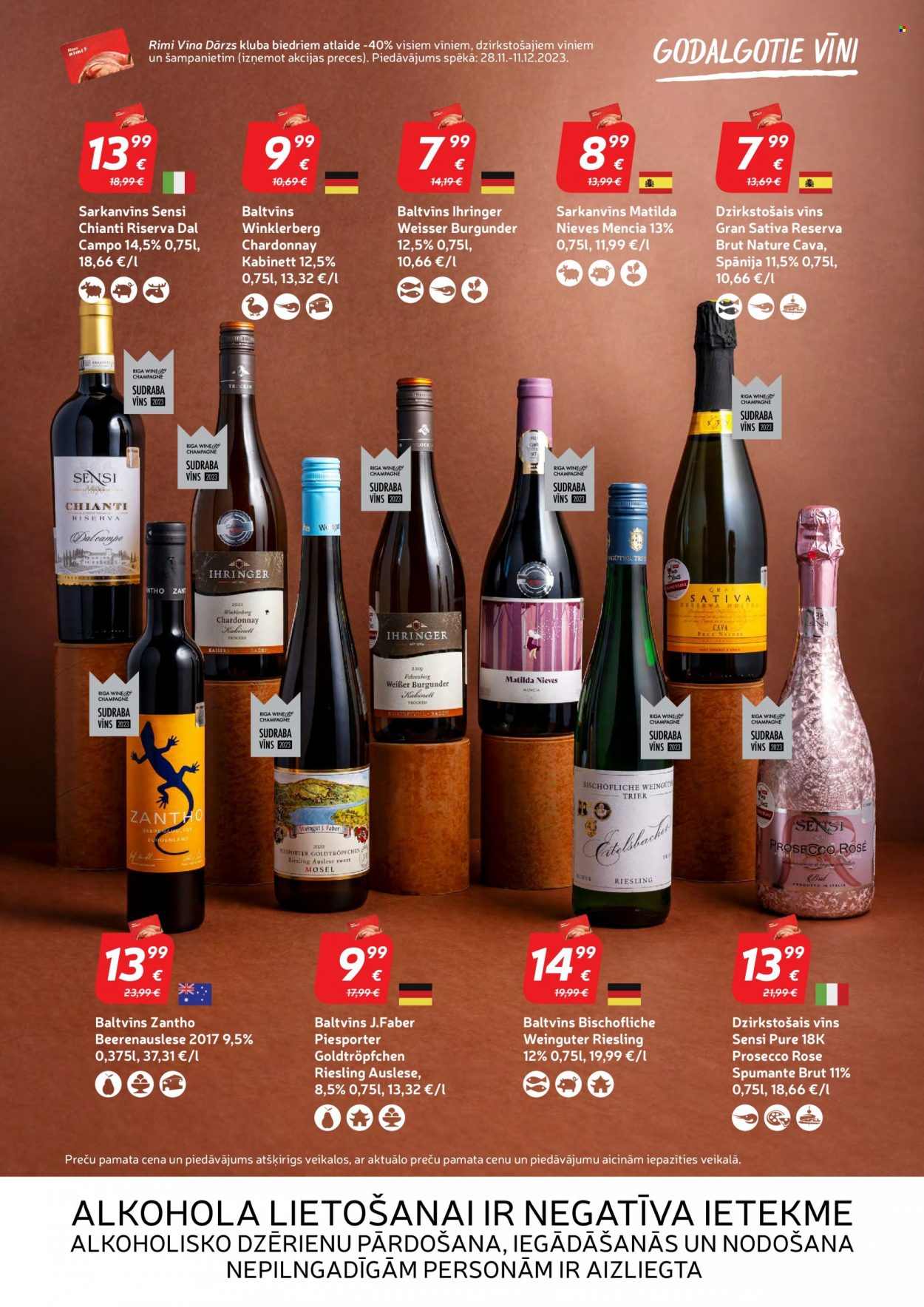 Rimi buklets - 14.11.2023. - 11.12.2023. - Akcijas preces - dzirkstošais vīns, Chardonnay, Chianti, Prosecco, Riesling, spumante, vīns. 5. lapa.