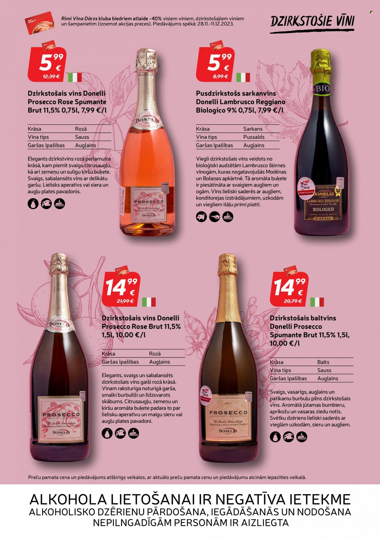 thumbnail - Rimi buklets - 14.11.2023. - 11.12.2023. - Akcijas preces - aprikozes, dzirkstošais vīns, Lambrusco, Prosecco, spumante, vīns. 28. lapa.