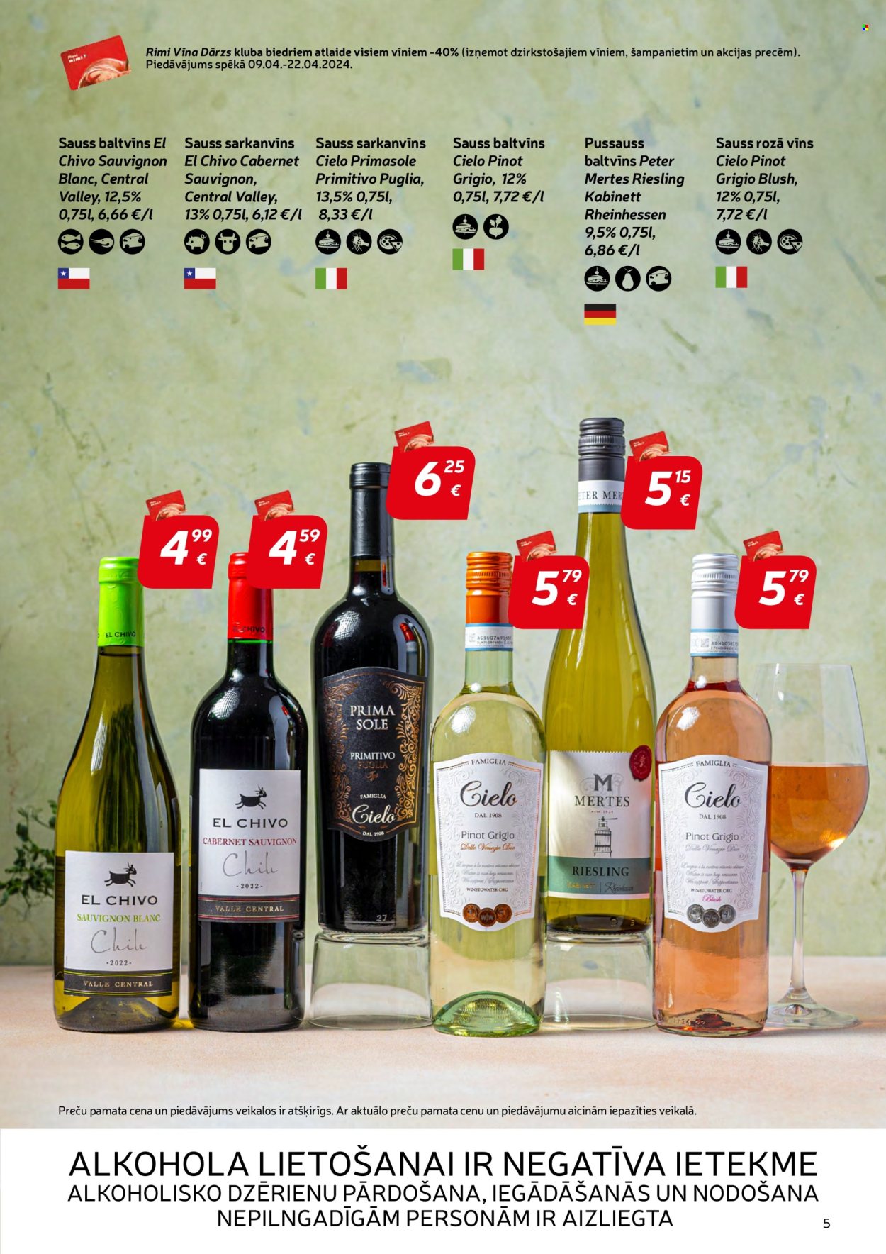 thumbnail - Rimi buklets - Akcijas preces - Cabernet Sauvignon, Riesling, Sauvignon Blanc, vīns, baltvīns, sarkanvīns, rozā vīns. 5. lapa.