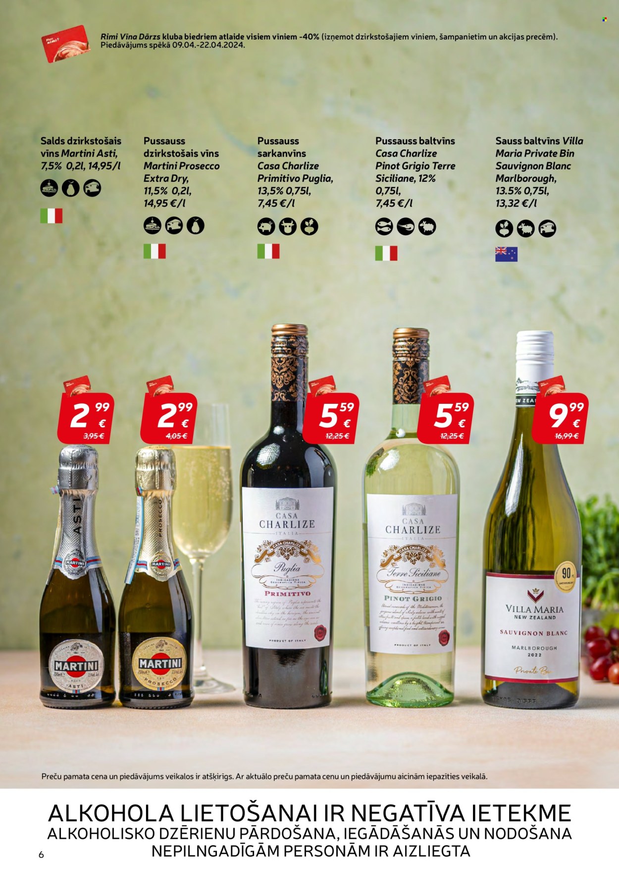 thumbnail - Rimi buklets - Akcijas preces - dzirkstošais vīns, Prosecco, Sauvignon Blanc, vīns, baltvīns, sarkanvīns, Martini. 6. lapa.