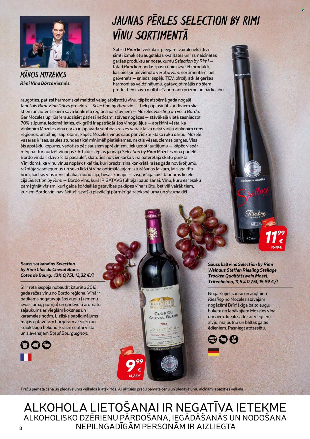 thumbnail - Rimi buklets - Akcijas preces - vinogas, Riesling, vīns, baltvīns, sarkanvīns, dzērienu pudele. 8. lapa.