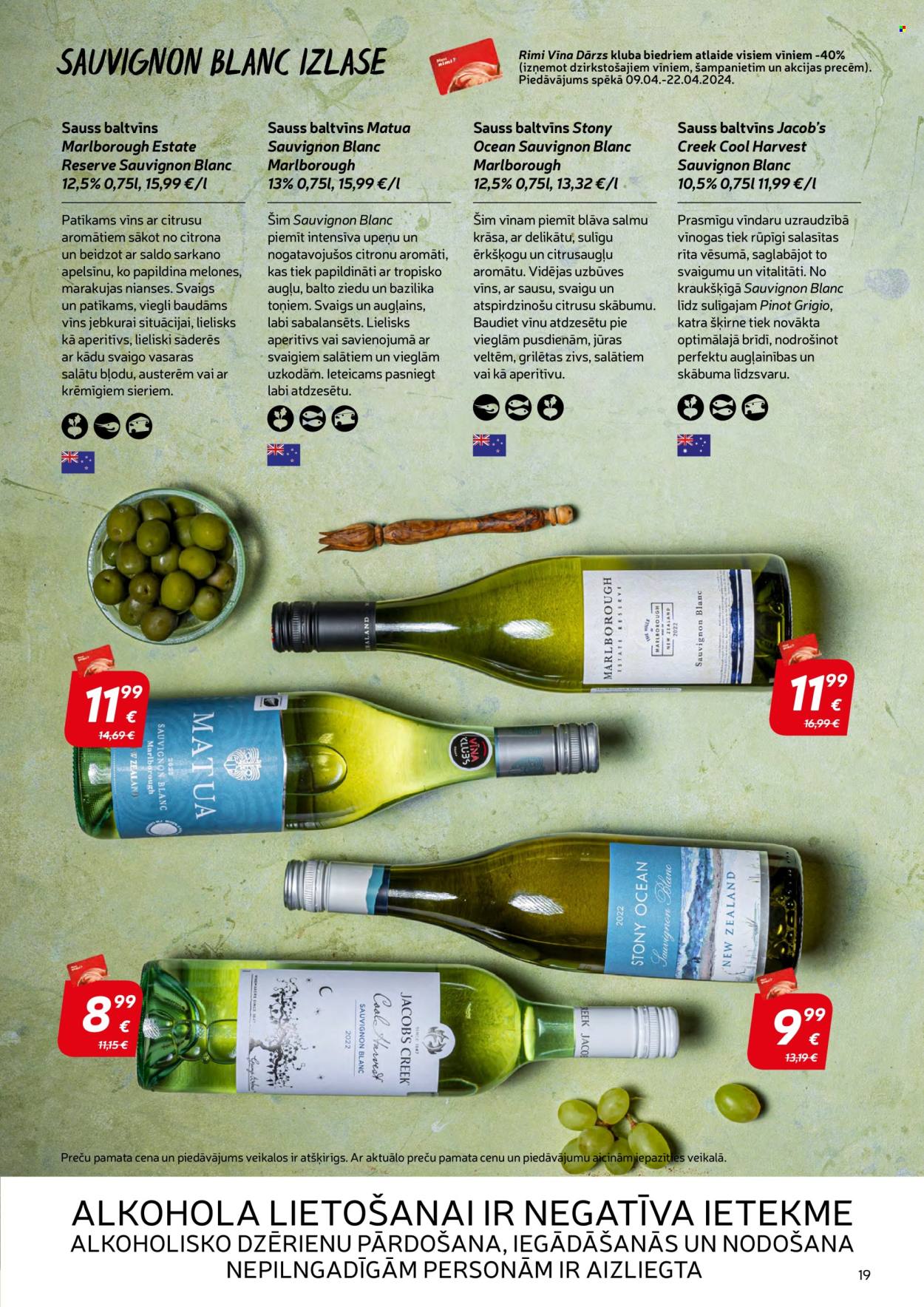 thumbnail - Rimi buklets - Akcijas preces - citronu, vinogas, Sauvignon Blanc, vīns, baltvīns. 19. lapa.