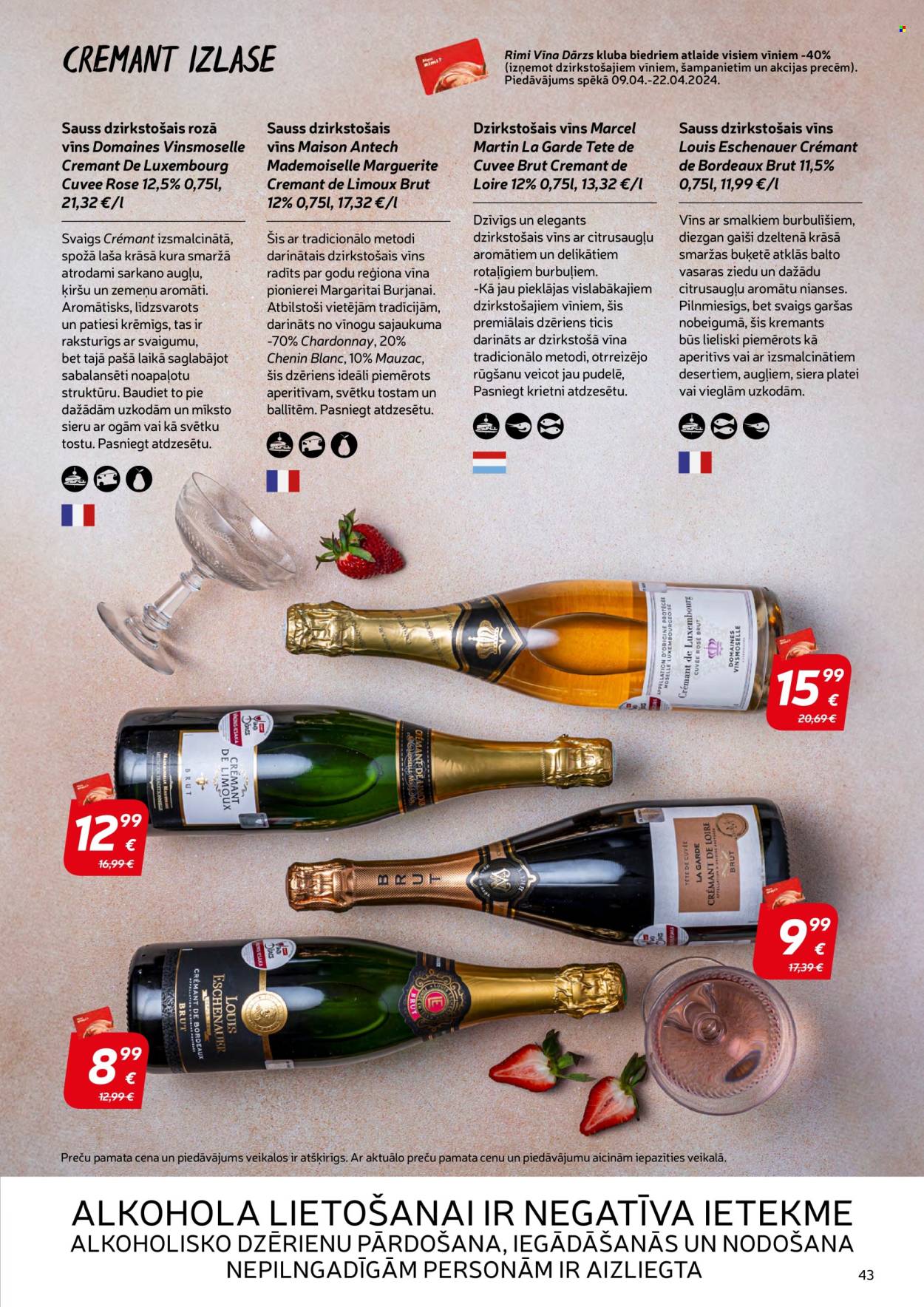 thumbnail - Rimi buklets - Akcijas preces - Bordeaux, dzirkstošais vīns, Chardonnay, vīns, rozā vīns. 43. lapa.