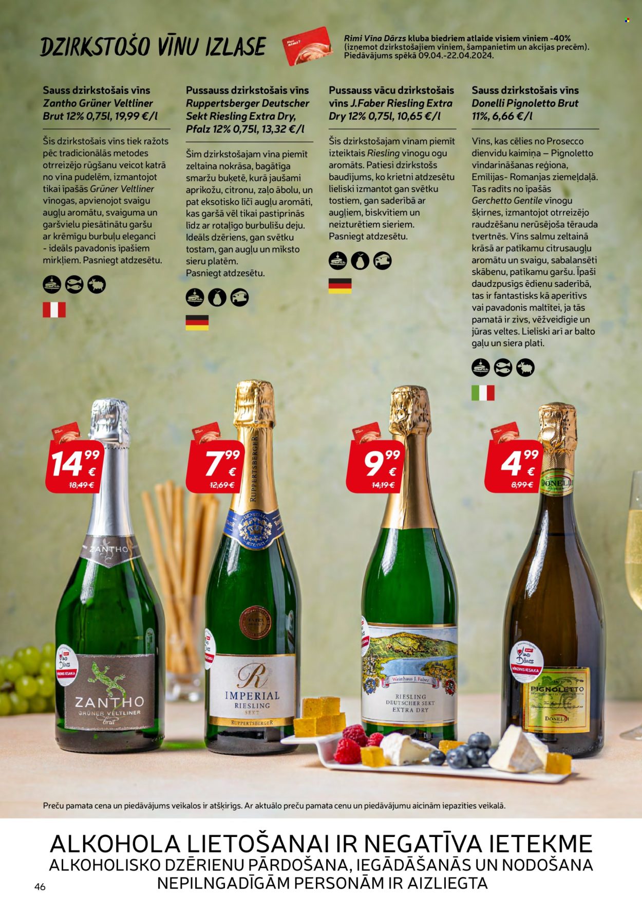 thumbnail - Rimi buklets - Akcijas preces - citronu, vinogas, dzirkstošais vīns, Prosecco, Riesling, sekt, vīns. 46. lapa.